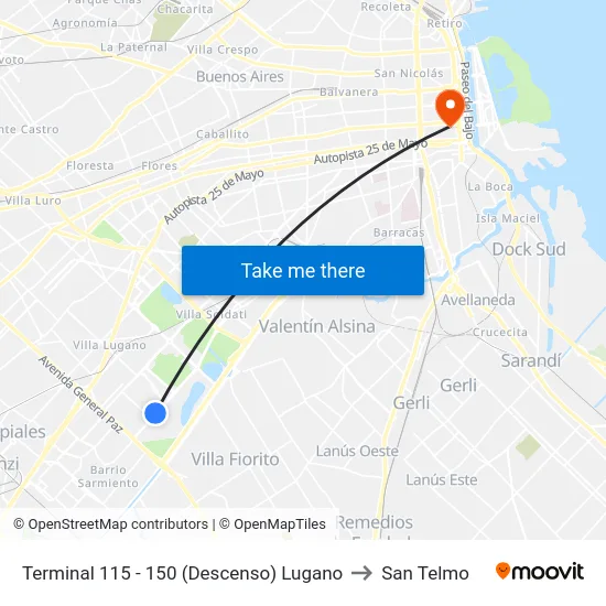 Terminal 115 - 150 (Descenso) Lugano to San Telmo map