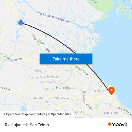 Rio Lujan to San Telmo map