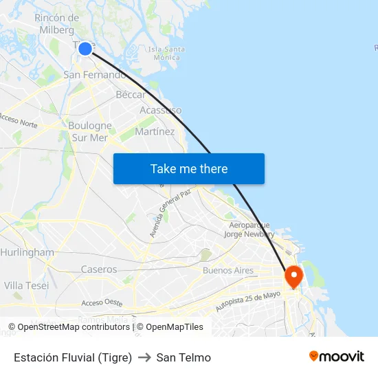 Estación Fluvial (Tigre) to San Telmo map