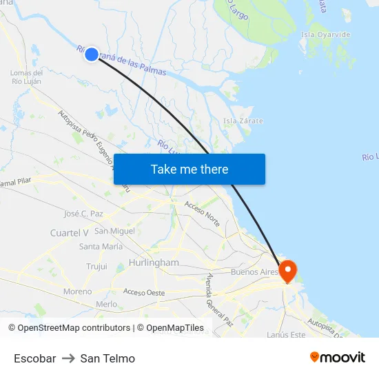 Escobar to San Telmo map