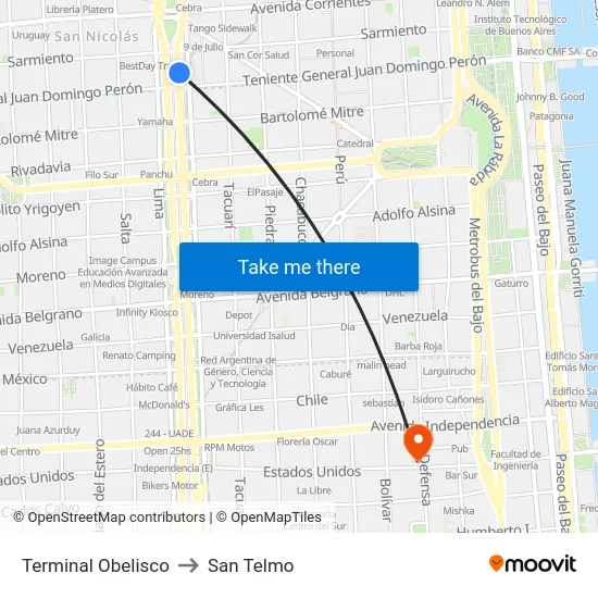 Terminal Obelisco to San Telmo map