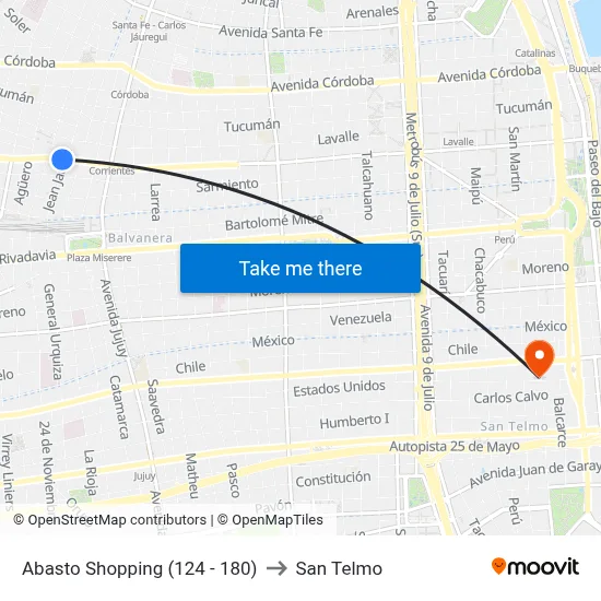Abasto Shopping (124 - 180) to San Telmo map