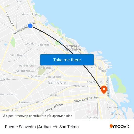 Puente Saavedra (Arriba) to San Telmo map