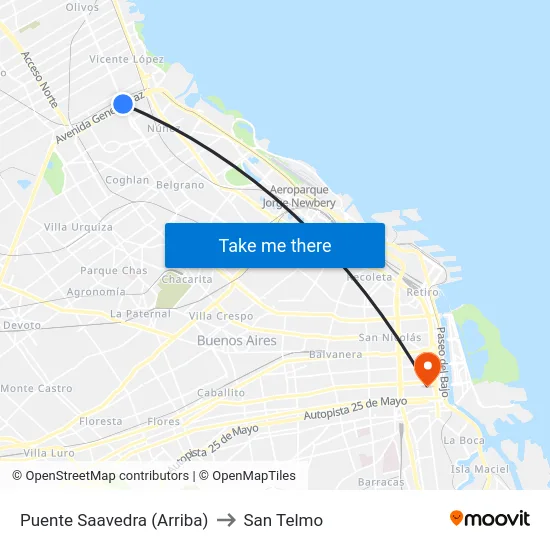 Puente Saavedra (Arriba) to San Telmo map