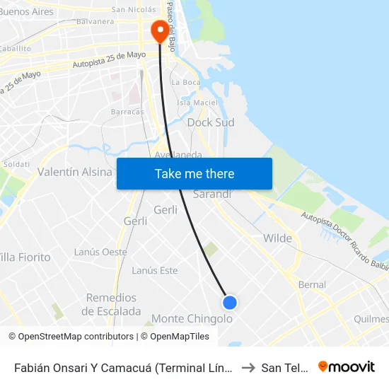 Fabián Onsari Y Camacuá (Terminal Línea 24) to San Telmo map