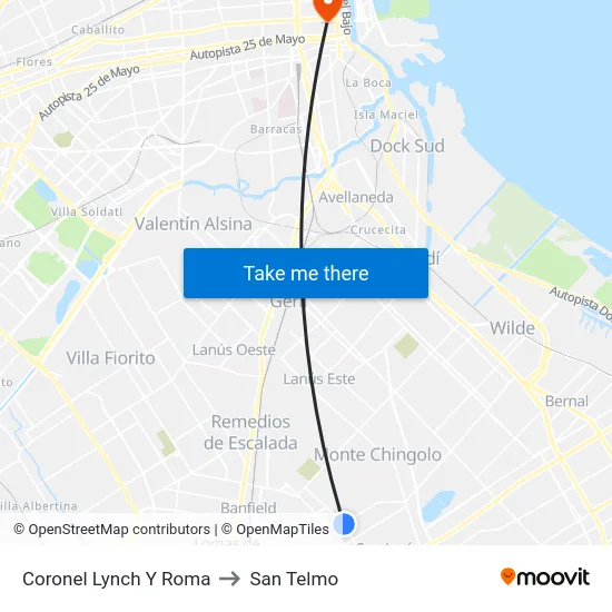Coronel Lynch Y Roma to San Telmo map