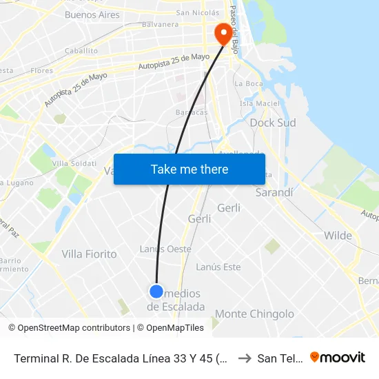 Terminal R. De Escalada Línea 33 Y 45 (Ascenso) to San Telmo map