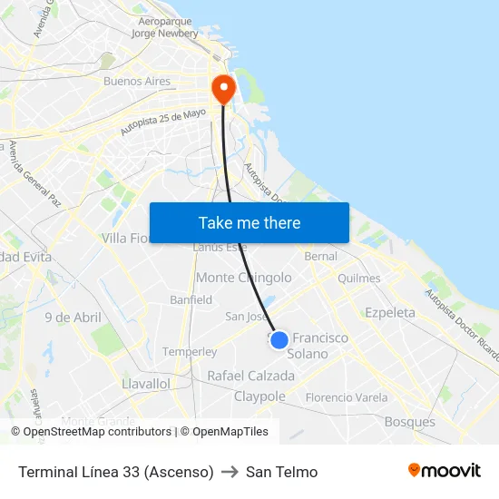 Terminal Línea 33 (Ascenso) to San Telmo map