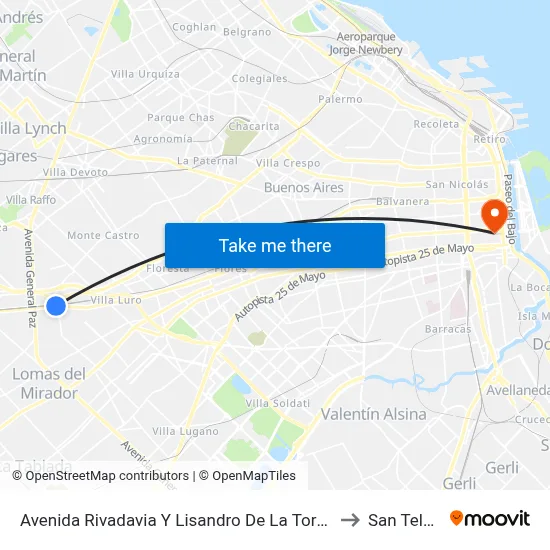 Avenida Rivadavia Y Lisandro De La Torre (8) to San Telmo map