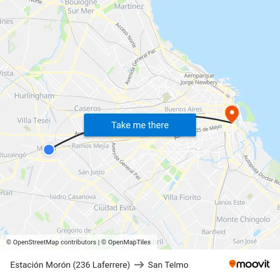Estación Morón (236 Laferrere) to San Telmo map