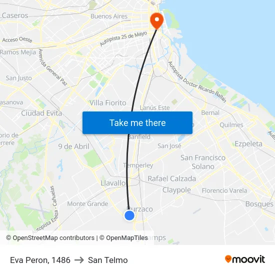 Eva Peron, 1486 to San Telmo map