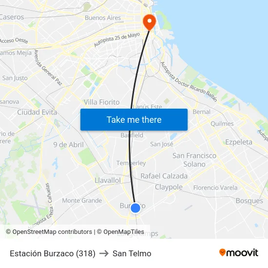 Estación Burzaco (318) to San Telmo map