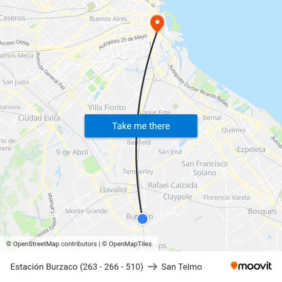 Estación Burzaco (263 - 266 - 510) to San Telmo map