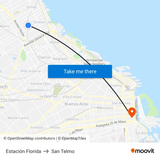 Estación Florida to San Telmo map