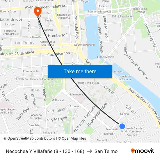 Necochea Y Villafañe (8 - 130 - 168) to San Telmo map