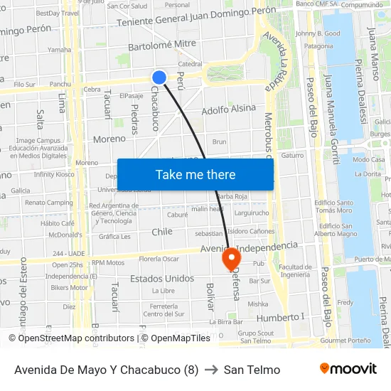 Avenida De Mayo Y Chacabuco (8) to San Telmo map
