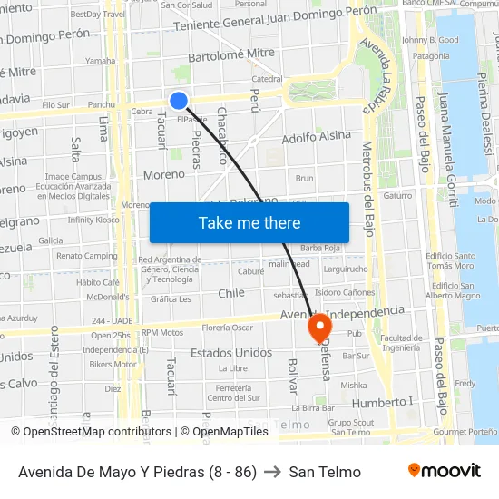 Avenida De Mayo Y Piedras (8 - 86) to San Telmo map