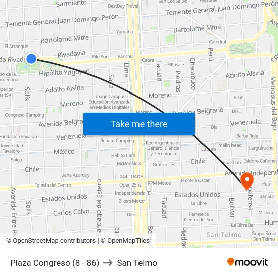 Plaza Congreso (8 - 86) to San Telmo map