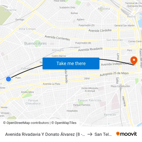 Avenida Rivadavia Y Donato Álvarez (8 - 86) to San Telmo map