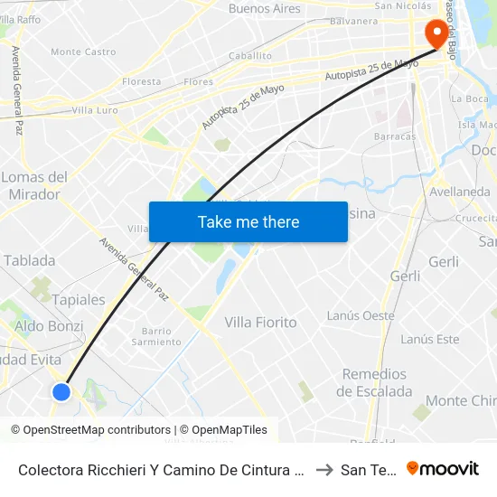 Colectora Ricchieri Y Camino De Cintura (Puente 12) to San Telmo map