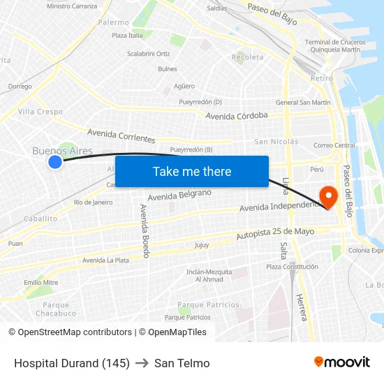 Hospital Durand (145) to San Telmo map