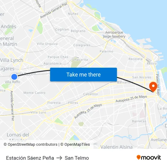 Estación Sáenz Peña to San Telmo map
