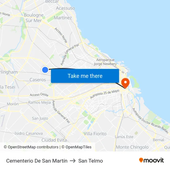 Cementerio De San Martín to San Telmo map