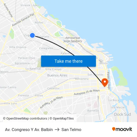 Av. Congreso Y Av. Balbín to San Telmo map