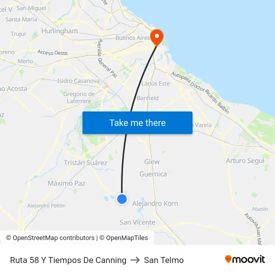 Ruta 58 Y Tiempos De Canning to San Telmo map