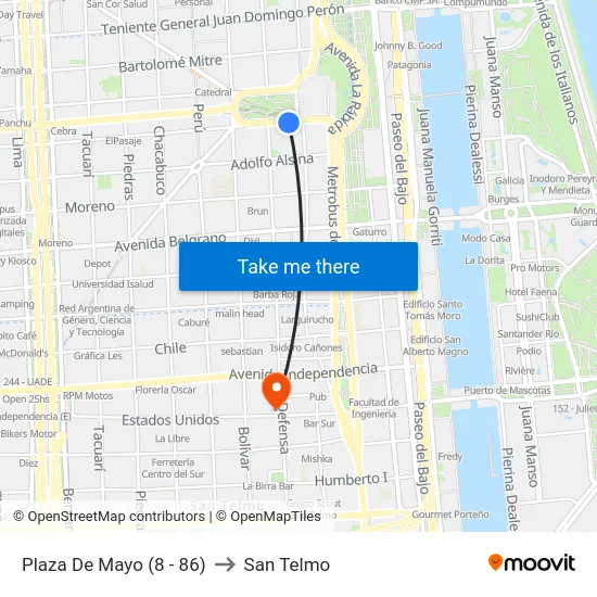 Plaza De Mayo (8 - 86) to San Telmo map