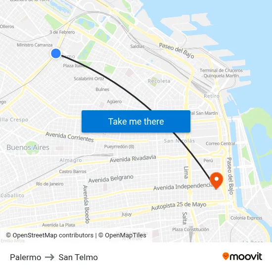 Palermo to San Telmo map