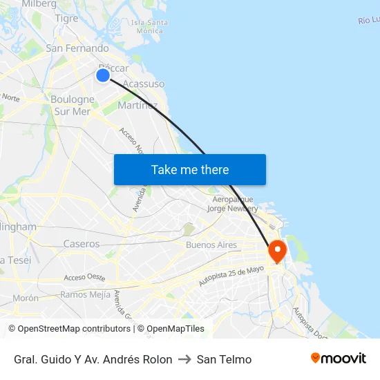 Gral. Guido Y Av. Andrés Rolon to San Telmo map