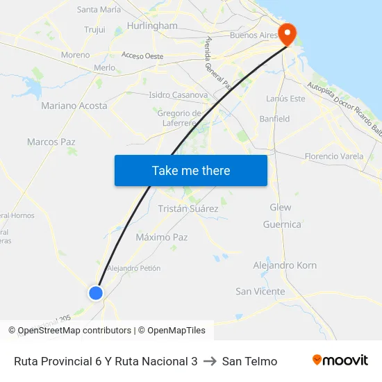 Ruta Provincial 6 Y Ruta Nacional 3 to San Telmo map
