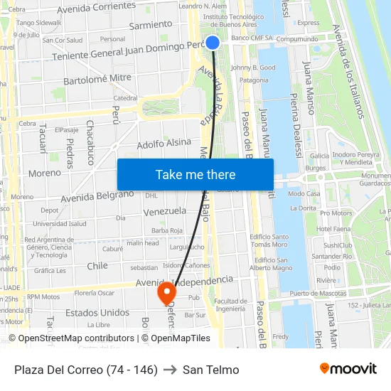Plaza Del Correo (74 - 146) to San Telmo map