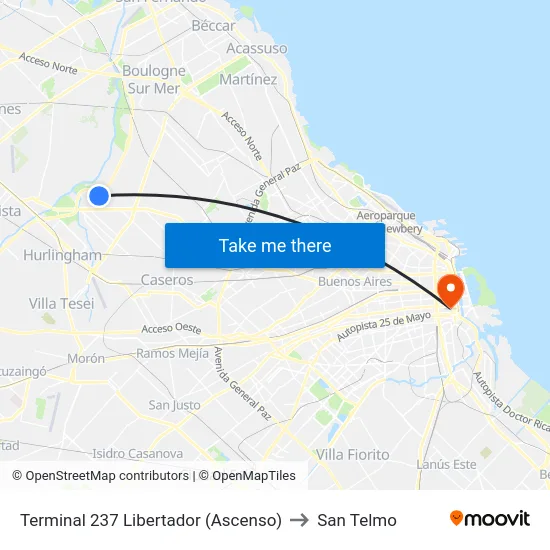 Terminal 237 Libertador (Ascenso) to San Telmo map