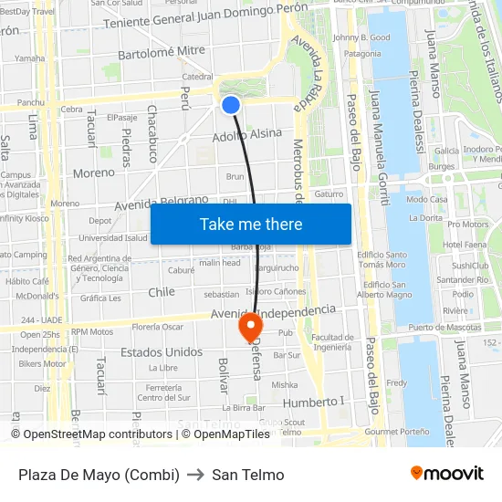 Plaza De Mayo (Combi) to San Telmo map
