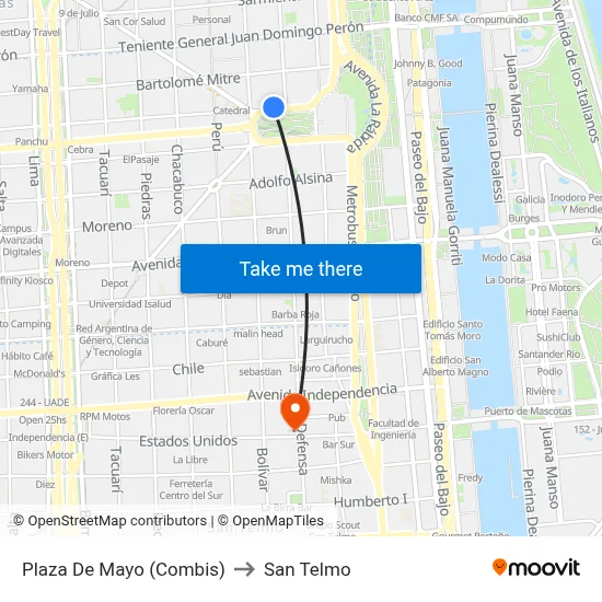 Plaza De Mayo (Combis) to San Telmo map