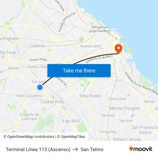 Terminal Línea 113 (Ascenso) to San Telmo map