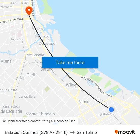 Estación Quilmes (278 A - 281 L) to San Telmo map