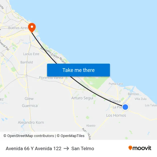 Avenida 66 Y Avenida 122 to San Telmo map