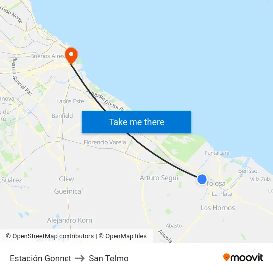Estación Gonnet to San Telmo map