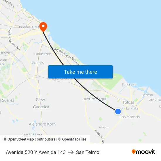 Avenida 520 Y Avenida 143 to San Telmo map