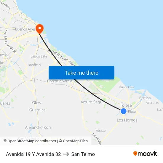 Avenida 19 Y Avenida 32 to San Telmo map