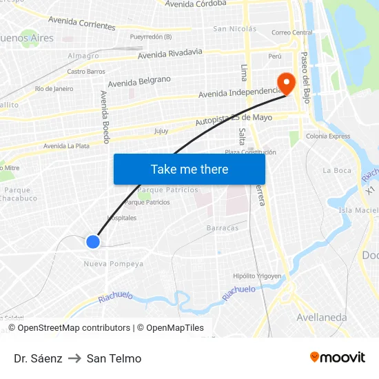 Dr. Sáenz to San Telmo map