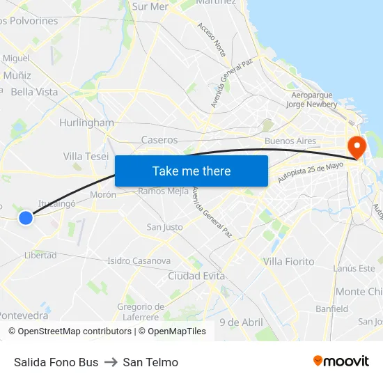 Salida Fono Bus to San Telmo map