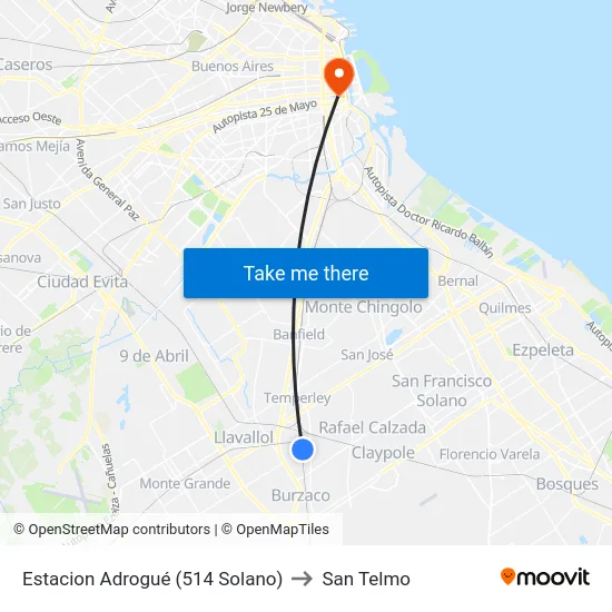 Estacion Adrogué (514 Solano) to San Telmo map