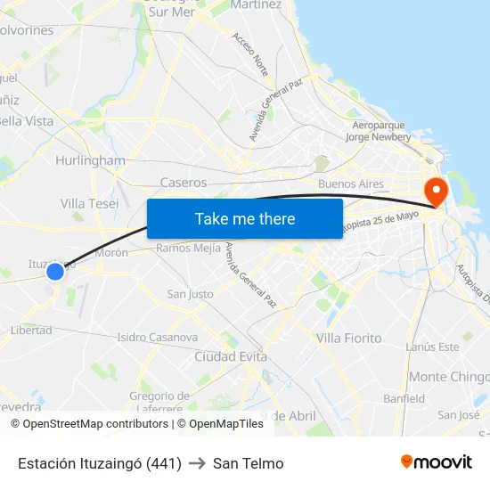 Estación Ituzaingó (441) to San Telmo map