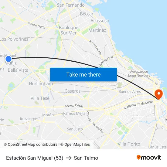 Estación San Miguel (53) to San Telmo map