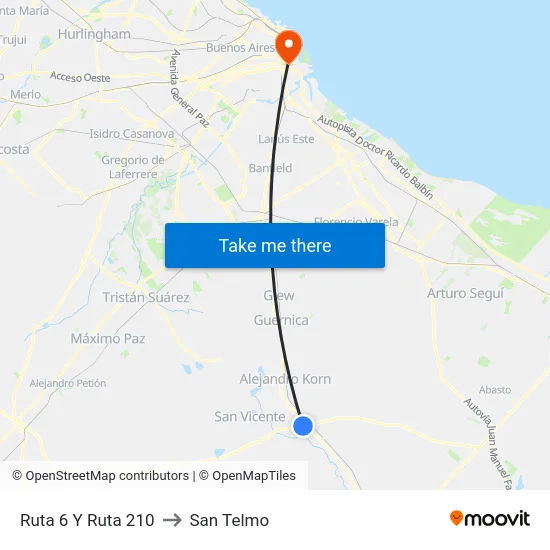Ruta 6 Y Ruta 210 to San Telmo map