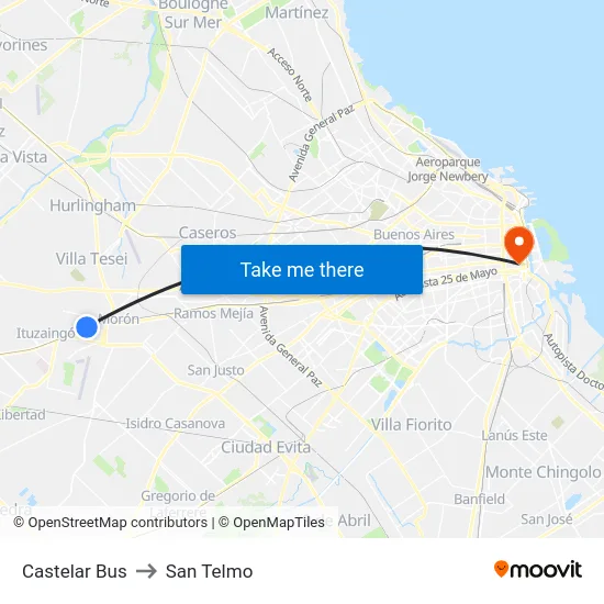 Castelar Bus to San Telmo map